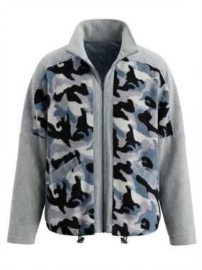 Knit Camo Full-Zip Ribbed Panel Cardigan corduroy Sweater